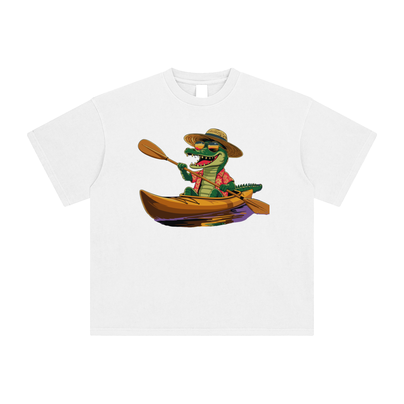 alligator shirt,kayaking t-shirt,Louisiana swamp,funny animal tee,bayou clothing,retro outdoor apparel,nature lover gift,New Orleans souvenir,quirky graphic tee,sunset kayaking