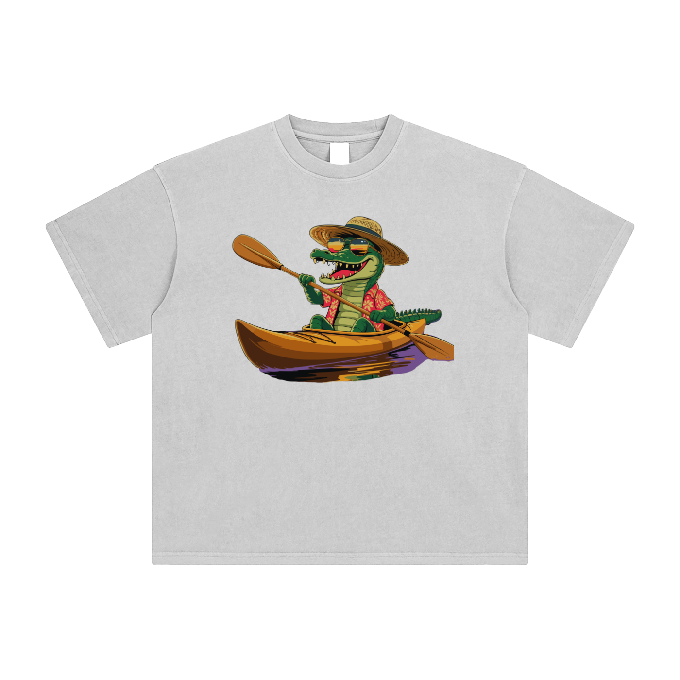 alligator shirt,kayaking t-shirt,Louisiana swamp,funny animal tee,bayou clothing,retro outdoor apparel,nature lover gift,New Orleans souvenir,quirky graphic tee,sunset kayaking
