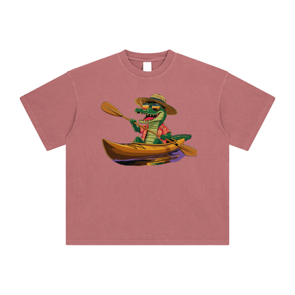 alligator shirt,kayaking t-shirt,Louisiana swamp,funny animal tee,bayou clothing,retro outdoor apparel,nature lover gift,New Orleans souvenir,quirky graphic tee,sunset kayaking